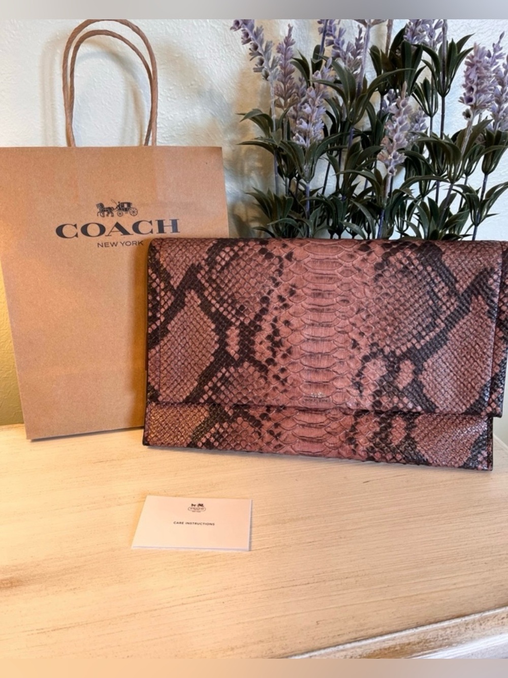 Coach Python Clutch Embossed Leather Snakeskin Pattern Pink/Black RARE! NWOT